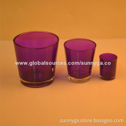 New Arrival Glass Candle Holders with Spraying and Plating, Three Different Sizes Available